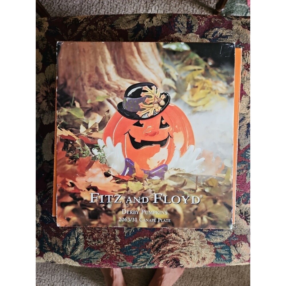 NEW 2000 Fitz And Floyd Essentials Derby Hat Pumpkin Halloween Canape Plate